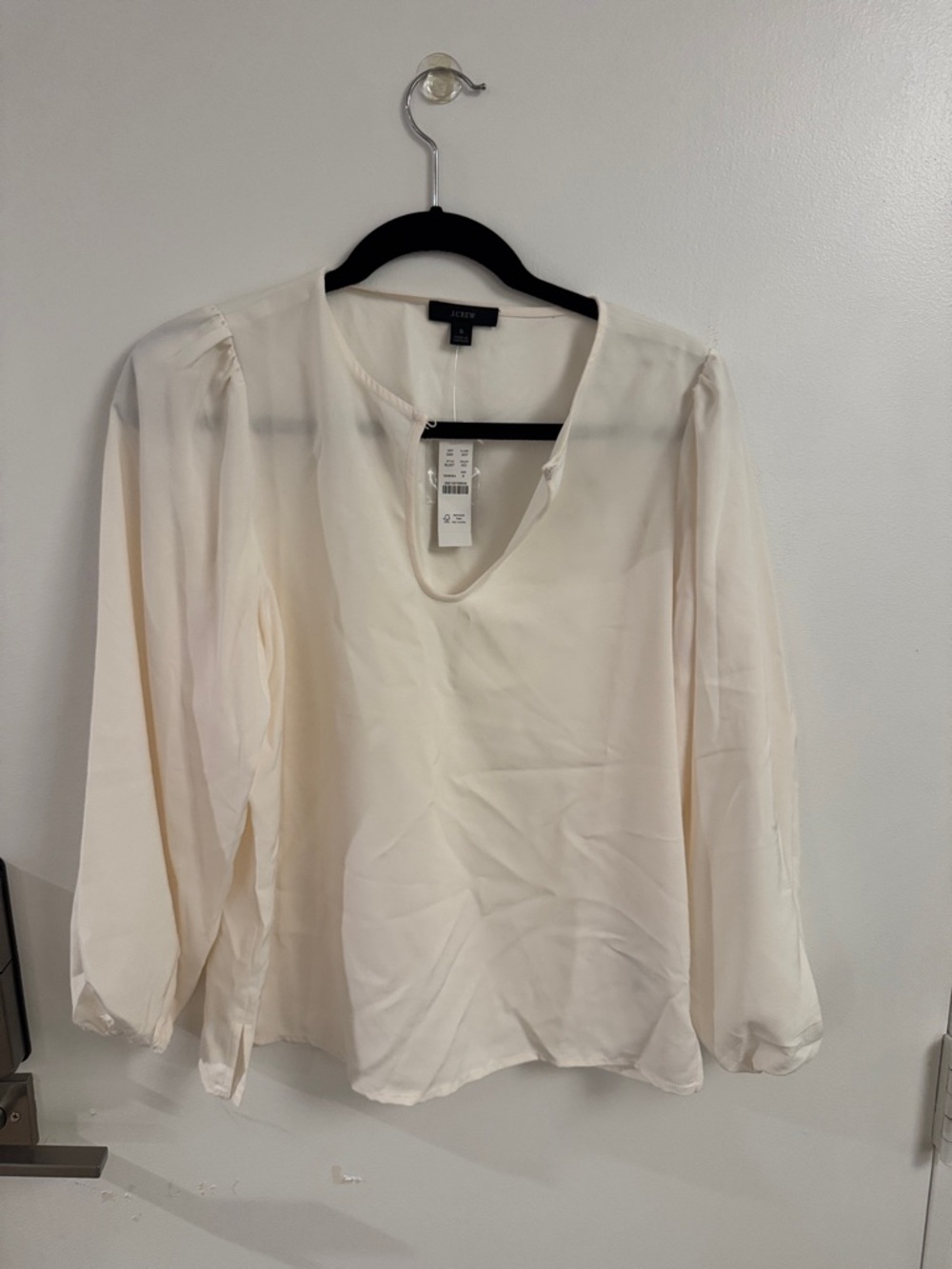 J. Crew Cream V-Neck Long Sleeve Blouse